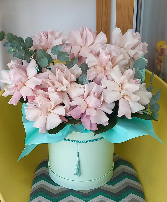 Pink roses in a box