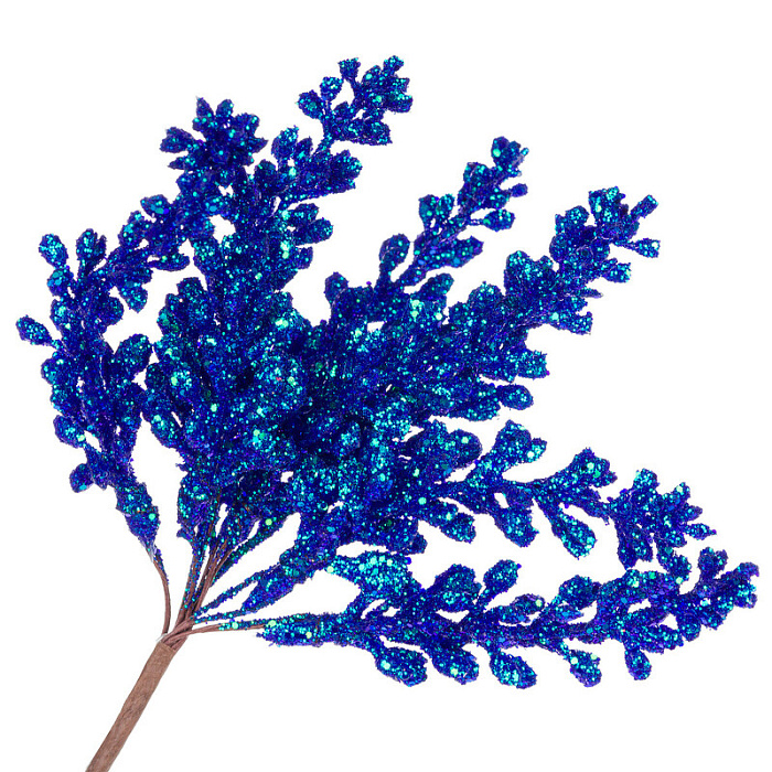 Ветка искусственная (пластик), H16 см, с глиттером Синий